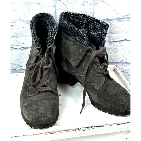 Lucky Brand Heylie Suede Lace Up Fold Over Ankle Boot Combat Boot Grey Size 7.5M - Picture 6 of 12